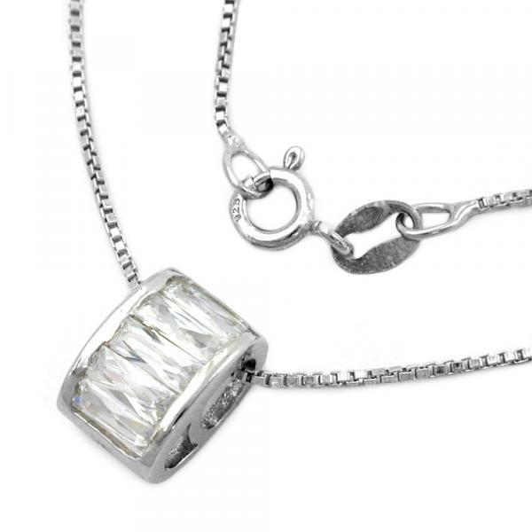 Kette 09mm Anhänger oval mit Zirkonias rhodiniert Silber 925 42cm Kette 09mm Anhänger oval mit Zirkonias rhodiniert Silber 925 42cm