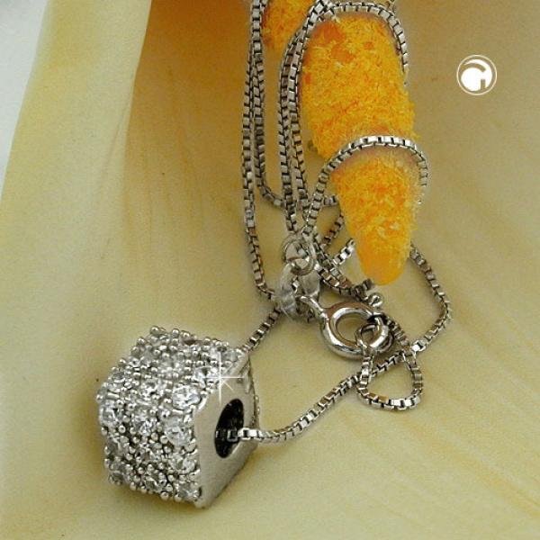 Kette 09mm Anhänger Würfel mit Zirkonias Silber 925 42cm Kette 09mm Anhänger Würfel mit Zirkonias Silber 925 42cm