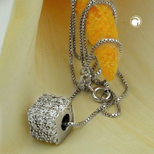 Kette 09mm Anhänger Würfel mit Zirkonias Silber 925 42cm