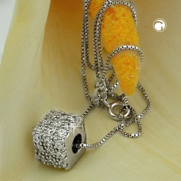 Kette 09mm Anhänger Würfel mit Zirkonias Silber 925 42cm Kette 09mm Anhänger Würfel mit Zirkonias Silber 925 42cm