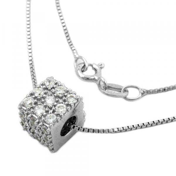 Kette 09mm Anhänger Würfel mit Zirkonias Silber 925 42cm Kette 09mm Anhänger Würfel mit Zirkonias Silber 925 42cm