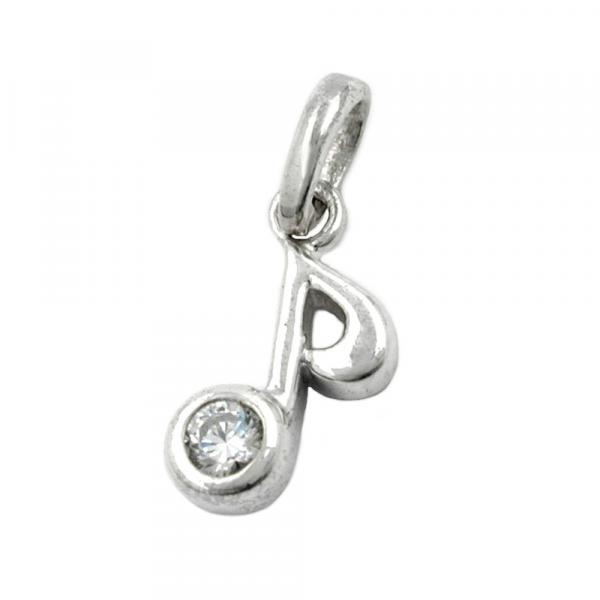 Anhänger 11x5mm Musiknote Achtelnote mit Zirkonia Silber 925 Anhänger 11x5mm Musiknote Achtelnote mit Zirkonia Silber 925