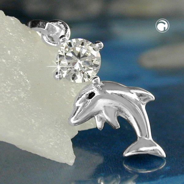Anhänger 16x8mm Delfin mit Zirkonia glänzend Silber 925 Anhänger 16x8mm Delfin mit Zirkonia glänzend Silber 925