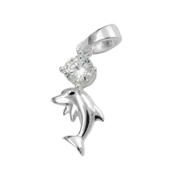 Anhänger 16x8mm Delfin mit Zirkonia glänzend Silber 925 Anhänger 16x8mm Delfin mit Zirkonia glänzend Silber 925