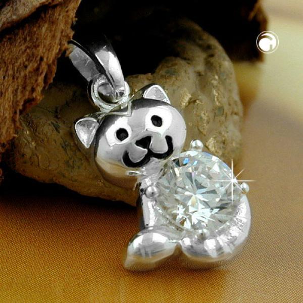 Anhänger 15x10mm Katze mit Zirkonia glänzend Silber 925 Anhänger 15x10mm Katze mit Zirkonia glänzend Silber 925