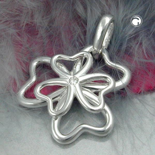 Anhänger 18mm Kleeblatt Zirkonia glänzend Silber 925 Anhänger 18mm Kleeblatt Zirkonia glänzend Silber 925