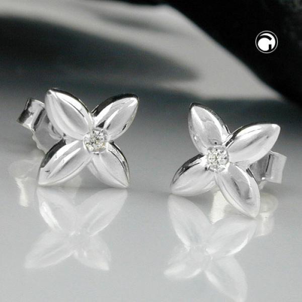 Ohrstecker Ohrring 65x65mm kleine Blüte Zirkonia weiß Silber 925