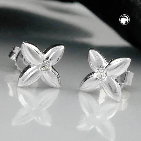 Ohrstecker Ohrring 65x65mm kleine Blüte Zirkonia weiß Silber 925