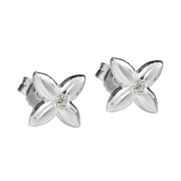 Ohrstecker Ohrring 65x65mm kleine Blüte Zirkonia weiß Silber 925