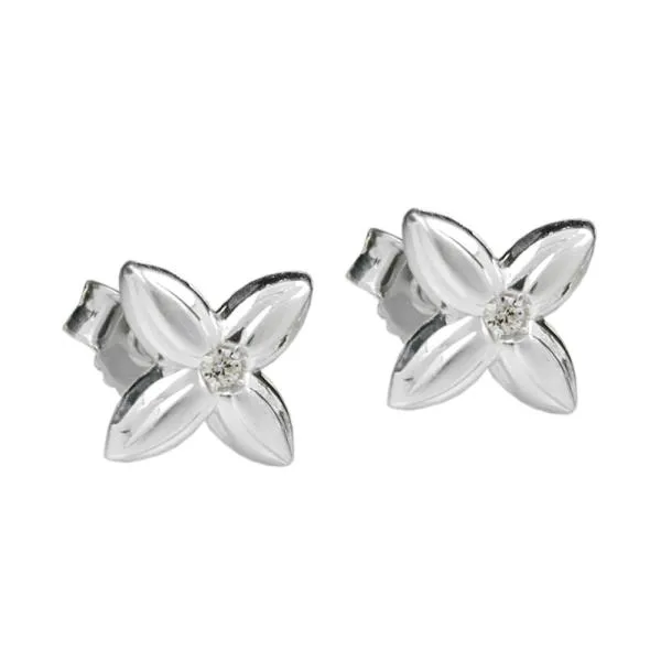Ohrstecker Ohrring 65x65mm kleine Blüte Zirkonia weiß Silber 925