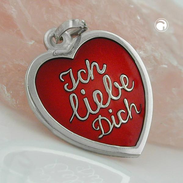 Anhänger 17x16mm Herz rot lackiert - Ich liebe Dich- Silber 925