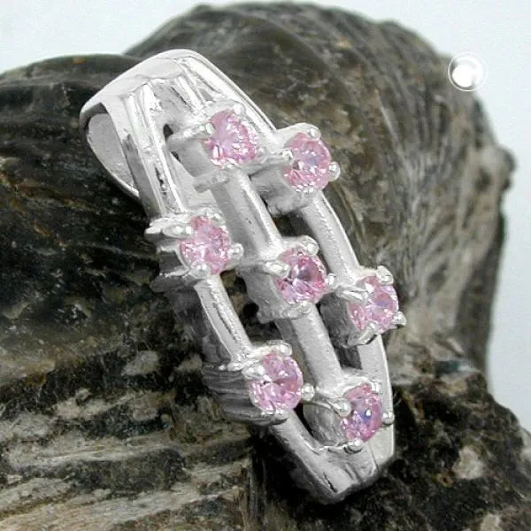 Anhänger 21x9mm 7x Zirkonia pink Silber 925 Anhänger 21x9mm 7x Zirkonia pink Silber 925