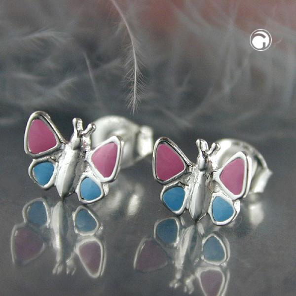 Ohrstecker Ohrring 7x8mm Kinderohrring Schmetterling hellblau-pink Silber 925 Ohrstecker Ohrring 7x8mm Kinderohrring Schmetterling hellblau-pink Silber 925