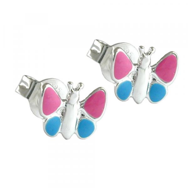 Ohrstecker Ohrring 7x8mm Kinderohrring Schmetterling hellblau-pink Silber 925 Ohrstecker Ohrring 7x8mm Kinderohrring Schmetterling hellblau-pink Silber 925