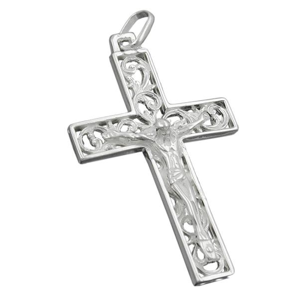 Anhänger 33x20mm Kreuz mit Jesus glänzend Silber, 925