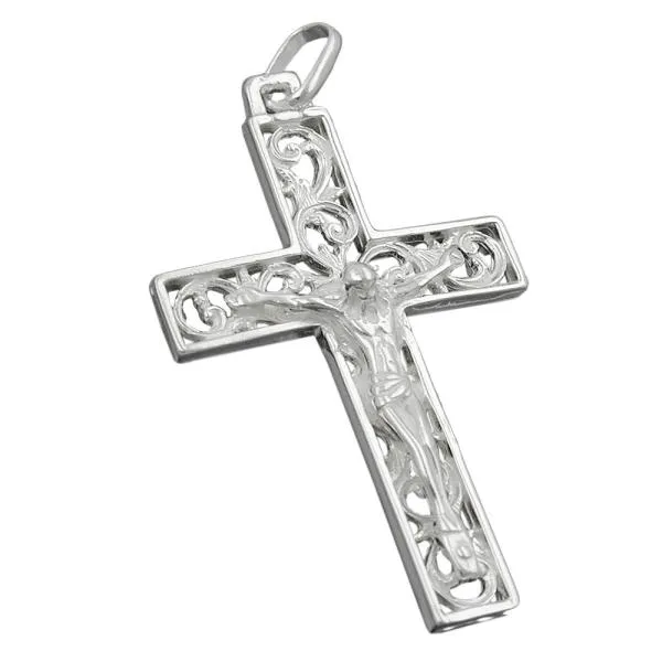 Anhänger 33x20mm Kreuz mit Jesus glänzend Silber, 925 Anhänger 33x20mm Kreuz mit Jesus glänzend Silber, 925