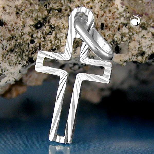 Anhänger 16x9mm Kreuz diamantiert Mitte offen Silber 925 Anhänger 16x9mm Kreuz diamantiert Mitte offen Silber 925