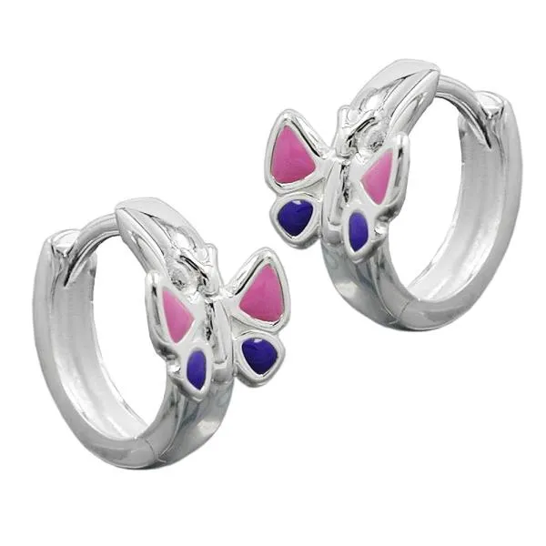 Creole 12x7mm Klappscharnier Schmetterling pinklila Silber 925 Creole 12x7mm Klappscharnier Schmetterling pinklila Silber 925