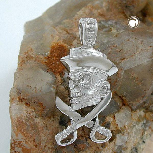 Anhänger 25x12mm Totenkopf mit Piratenhut Silber 925 Anhänger 25x12mm Totenkopf mit Piratenhut Silber 925