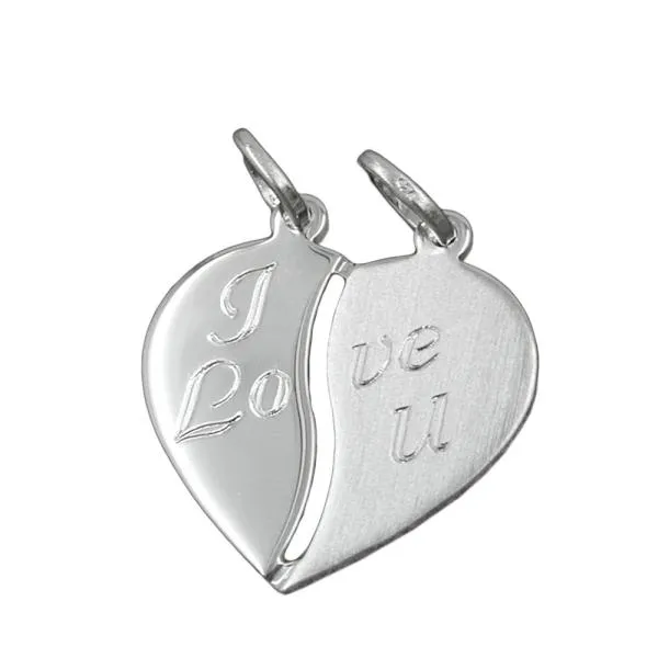 Anhänger 18x17mm Doppelanhänger Herz mit Gravur - I love u - Silber 925 Anhänger 18x17mm Doppelanhänger Herz mit Gravur - I love u - Silber 925