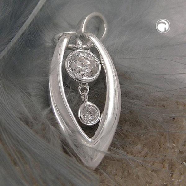 Anhänger 29x11mm mit 2 Zirkonias glänzend Silber 925 Anhänger 29x11mm mit 2 Zirkonias glänzend Silber 925