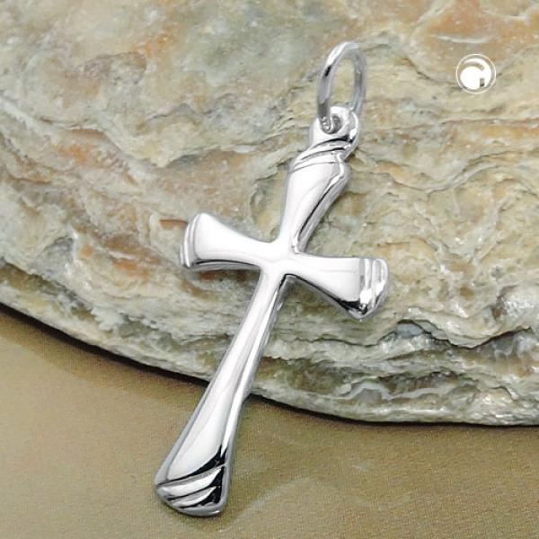 Anhänger 22x13mm Kreuz glänzend gerillt Silber 925 Anhänger 22x13mm Kreuz glänzend gerillt Silber 925
