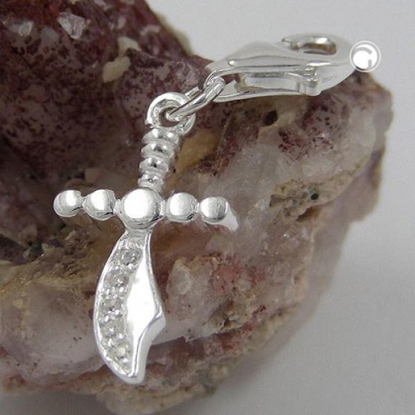 Anhänger 19x10mm Charm Krummsäbel mit Zirkonias glänzend Silber 925 Anhänger 19x10mm Charm Krummsäbel mit Zirkonias glänzend Silber 925