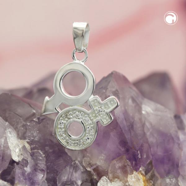 Anhänger 23mm Venus/Mars-Symbol mit Zirkonias glänzend Silber 925 Anhänger 23mm Venus/Mars-Symbol mit Zirkonias glänzend Silber 925