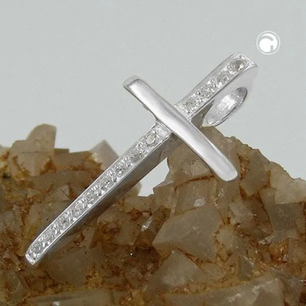Anhänger 25x14mm Kreuz mit Zirkonias Silber 925 Anhänger 25x14mm Kreuz mit Zirkonias Silber 925