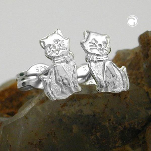 Ohrstecker Ohrring 8x5mm Katze matt-glänzend Silber 925