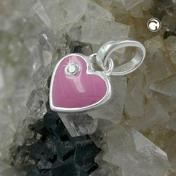 Anhänger 9mm Herz pink lackiert mit Zirkonia Silber 925 Anhänger 9mm Herz pink lackiert mit Zirkonia Silber 925
