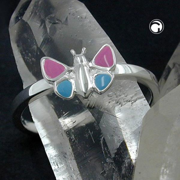 Ring Kinderring Schmetterling rosa hellblau Silber 925 Ringgröße 44 Ring Kinderring Schmetterling rosa hellblau Silber 925 Ringgröße 44