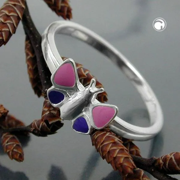 Ring Kinderring Schmetterling lila-pink lackiert Silber 925 Gr. 42 Ring Kinderring Schmetterling lila-pink lackiert Silber 925 Gr. 42