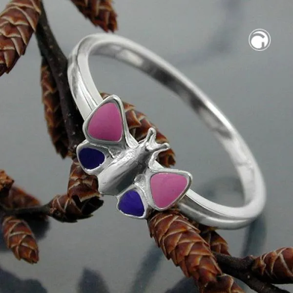 Ring Kinderring Schmetterling lila-pink lackiert Silber 925 Gr. 44 Ring Kinderring Schmetterling lila-pink lackiert Silber 925 Gr. 44