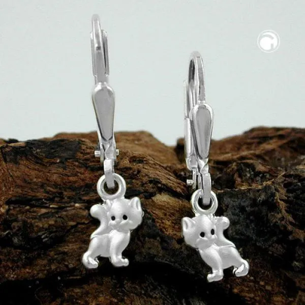 Ohrbrisur Ohrhänger Ohrringe 21x5mm Katze matt-glänzend Silber 925 Ohrbrisur Ohrhänger Ohrringe 21x5mm Katze matt-glänzend Silber 925