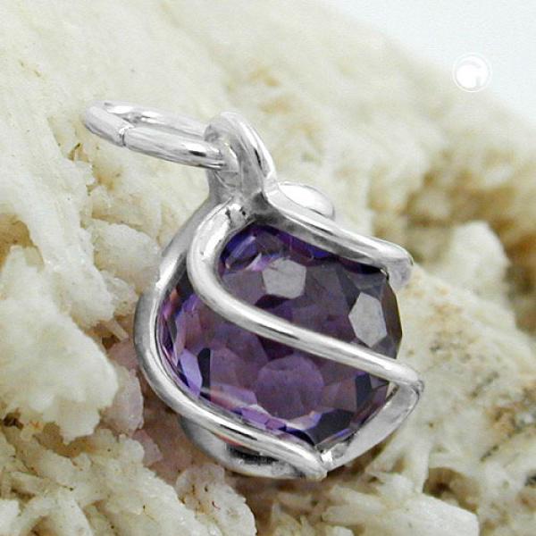 Anhänger 7mm Zirkonia amethyst umwickelt Silber 925
