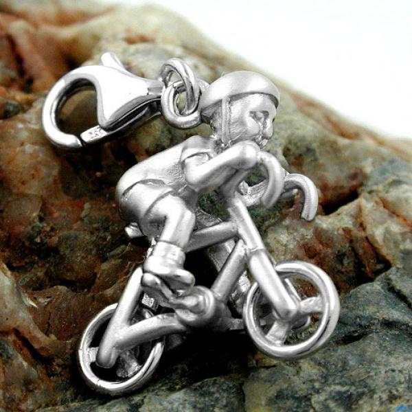 Anhänger 17x14x7mm Charm Fahrradfahrer rhodiniert Silber 925 Anhänger 17x14x7mm Charm Fahrradfahrer rhodiniert Silber 925