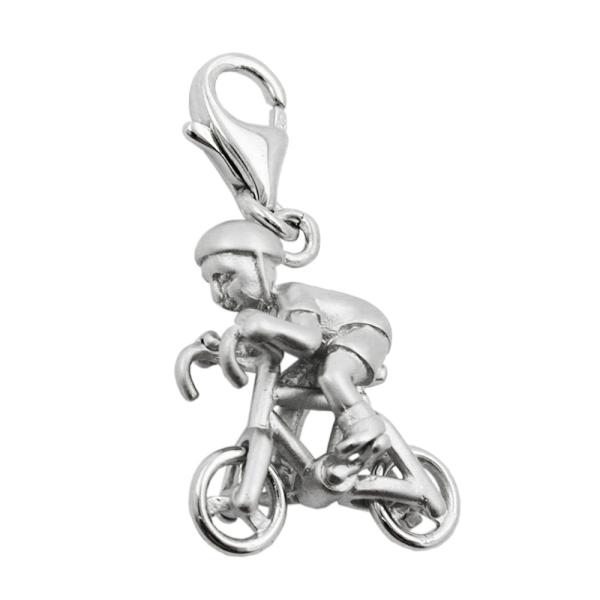 Anhänger 17x14x7mm Charm Fahrradfahrer rhodiniert Silber 925 Anhänger 17x14x7mm Charm Fahrradfahrer rhodiniert Silber 925