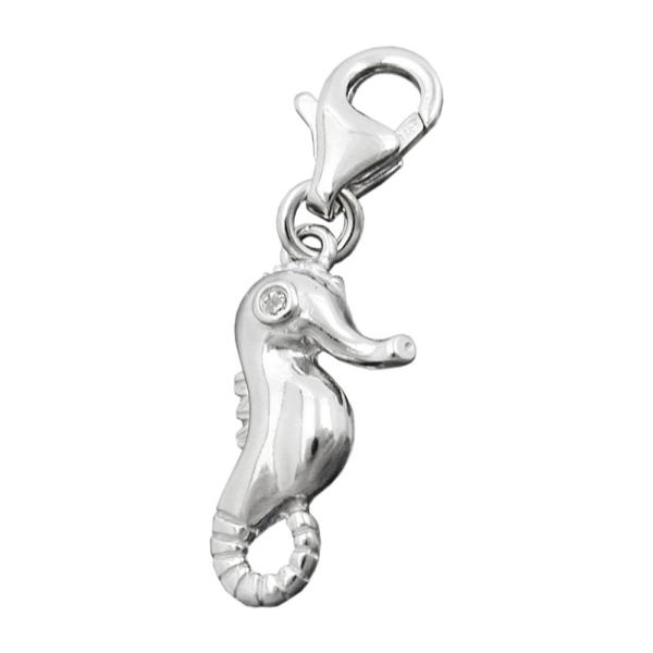 Anhänger 16x8mm Charm Seepferdchen mit Zirkonia glänzend rhodiniert Silber 925