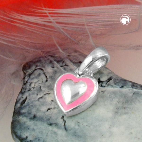 Anhänger 8x6mm kleines Herz rosa lackiert Silber 925 Anhänger 8x6mm kleines Herz rosa lackiert Silber 925