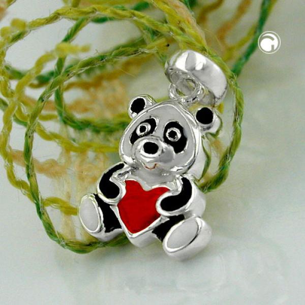 Anhänger 13x9mm Panda Bär farbig lackiert Silber 925 Anhänger 13x9mm Panda Bär farbig lackiert Silber 925