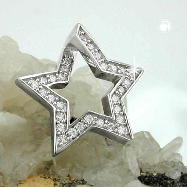 Anhänger 20mm Stern mit Zirkonias rhodiniert Silber 925 Anhänger 20mm Stern mit Zirkonias rhodiniert Silber 925