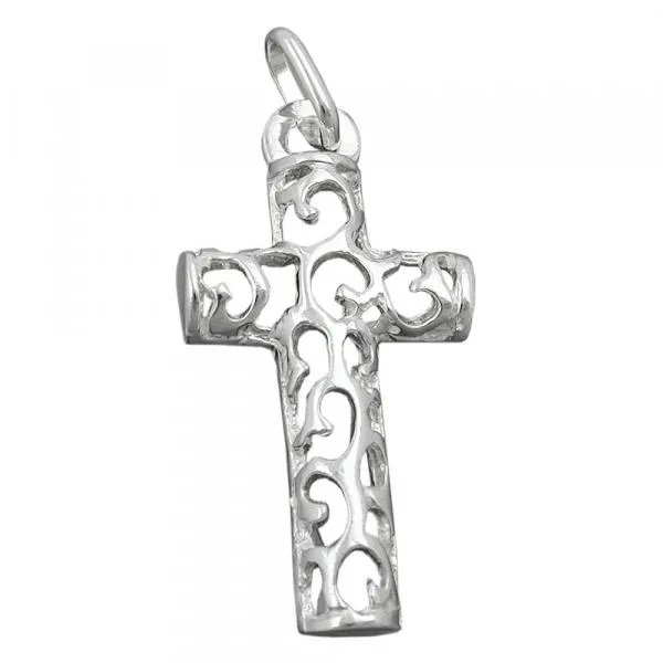 Anhänger 28x14mm Kreuz filigran durchbrochen glänzend Silber 925 Anhänger 28x14mm Kreuz filigran durchbrochen glänzend Silber 925