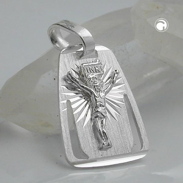 Anhänger 18x13mm Platte mit Jesus matt-glänzend diamantiert Silber 925 Anhänger 18x13mm Platte mit Jesus matt-glänzend diamantiert Silber 925