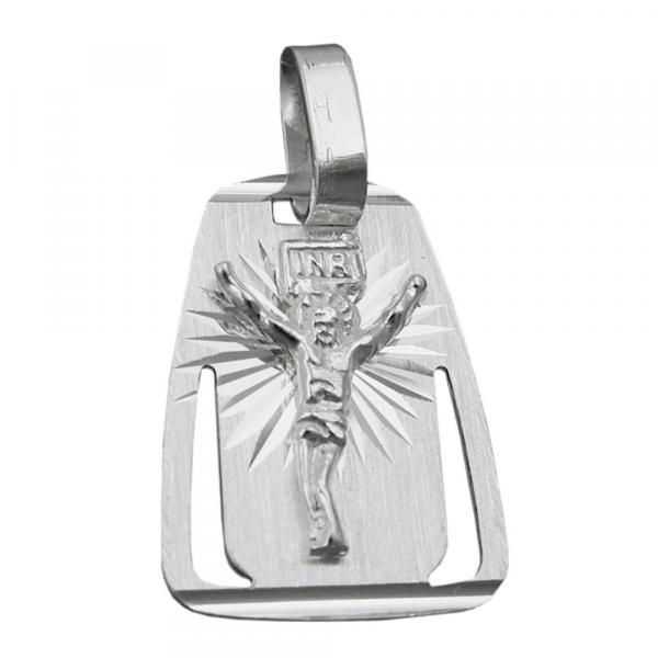 Anhänger 18x13mm Platte mit Jesus matt-glänzend diamantiert Silber 925