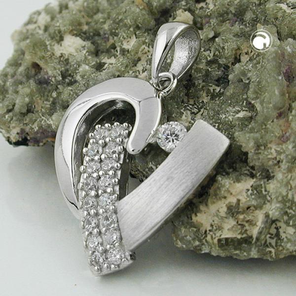Anhänger 19x17mm Herz mit vielen Zirkonias matt-glänzend rhodiniert Silber 925 Anhänger 19x17mm Herz mit vielen Zirkonias matt-glänzend rhodiniert Silber 925