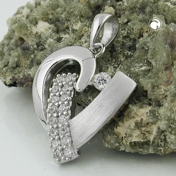 Anhänger 19x17mm Herz mit vielen Zirkonias matt-glänzend rhodiniert Silber 925 Anhänger 19x17mm Herz mit vielen Zirkonias matt-glänzend rhodiniert Silber 925