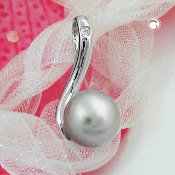 Anhänger 20x8mm Perle mit Zirkonia rhodiniert Silber 925