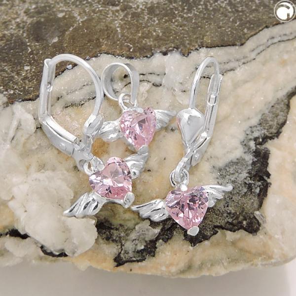 Set 13x8mm Anhänger und Ohrringe Herz-Zirkonia pink mit Flügeln Silber 925 Set 13x8mm Anhänger und Ohrringe Herz-Zirkonia pink mit Flügeln Silber 925
