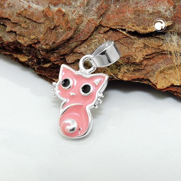 Anhänger 11x8mm Katze rosa schwarz lackiert Silber 925 Anhänger 11x8mm Katze rosa schwarz lackiert Silber 925